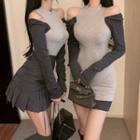 Mock Two-piece Cold-shoulder T-shirt / Mock Two-piece Cold-shoulder A-line Dress / Pleated A-line Skirt