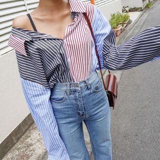Multi-stripe Oversized Shirt Black - One Size