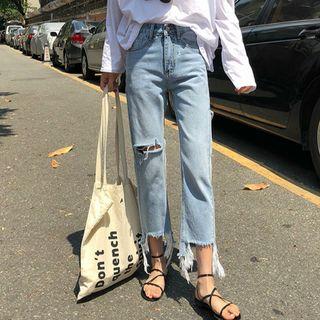 Ripped Fray Hem Cropped Jeans