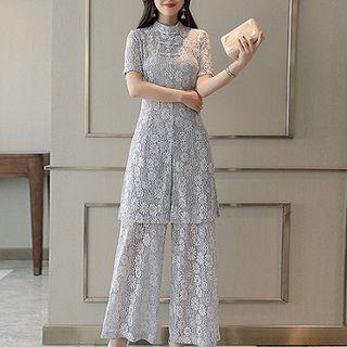 Set: Short Sleeve Lace Top + Culottes