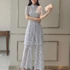 Set: Short Sleeve Lace Top + Culottes