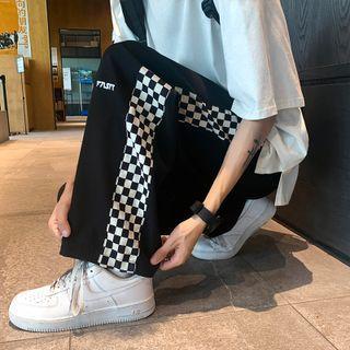 Checkerboard Panel Wide-leg Pants
