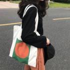 Print Canvas Tote Bag Orange & Green Color Block - White - One Size