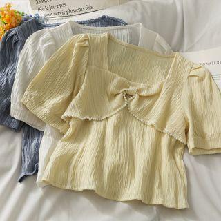 Pearl-trim Ruched Crop T-shirt