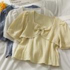 Pearl-trim Ruched Crop T-shirt