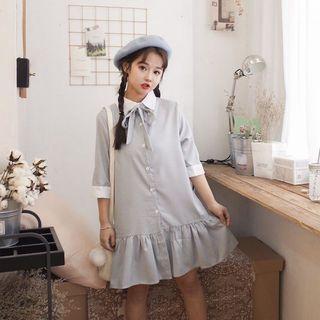 Tie Neck Contrast Trim Check Shirt