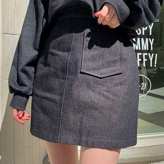 Patch-pocket Denim A-line Miniskirt