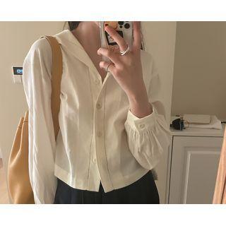 Notch-collar Perforated Shirt