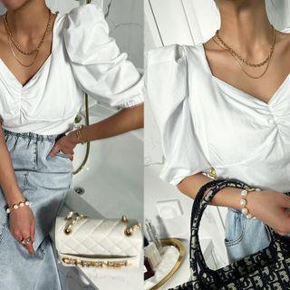 Puff-shoulder Sweetheart Top