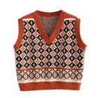 Patterned Knit Sweater Vest Pattern - Coffee - One Size