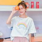 Rainbow Sequined Short Sleeve T-shirt