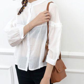 Sheer Band Collar Shirt White - One Size