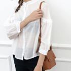 Sheer Band Collar Shirt White - One Size