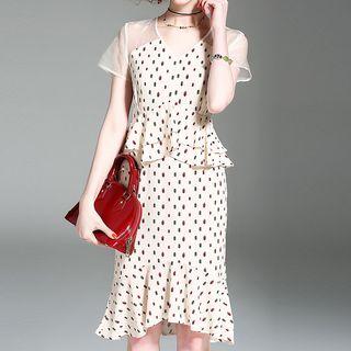 Sheer Panel Printed Peplum Dress