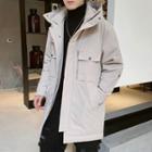 Hooded Pocket Detail Long Zip Coat