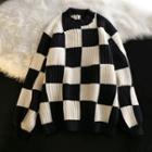 Plaid Sweater 173-1116# - Black & White - One Size
