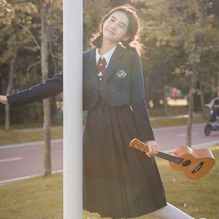 Cropped Plain Blazer / Midi A-line Dress / Set