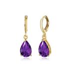 Elegant Plated Champagne Gold Water Drop Earrings With Purple Austrian Element Crystal Champagne - One Size
