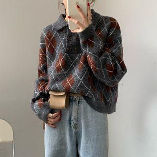 Pattern Knit Polo Shirt