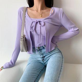 Set: Ribbed Camisole Top + Open-front Jacket