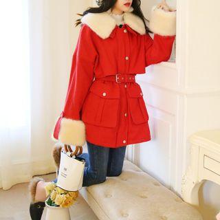 Furry Collar Buttoned Coat