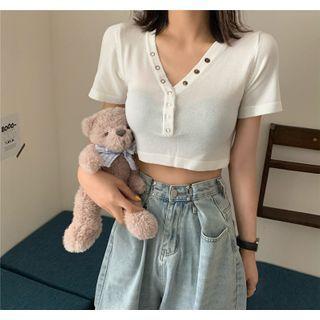 Short-sleeve Grommet Cropped T-shirt