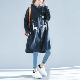 Long-sleeve Embroidered Loose-fit Shirt