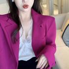 Plain V-neck Single-breasted Loose-fit Long-sleeve Blazer / Plain Lace V-neck Slim-fit Sleeveless Top