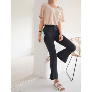 Plus Size Slit-hem Tension Boot-cut Pants