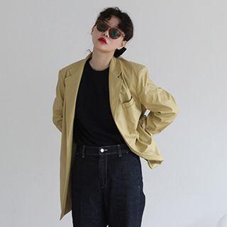 Long-sleeve Plain Blazer Yellow - One Size