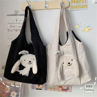 Dog Applique Corduroy Tote Bag