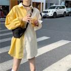 Long-sleeve Oversized Color-panel Shirt Yellow - One Size