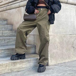 Low-rise Plain Loose Fit Cargo Pants