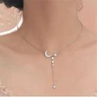 Moon & Star Pendant Sterling Silver Y Necklace
