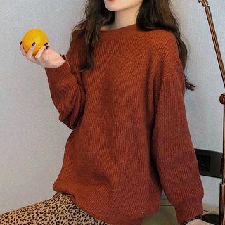 Plain Long-sleeve Sweater Sweater - One Size