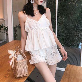 Spaghetti Strap Top / Wide-leg Floral Print Shorts