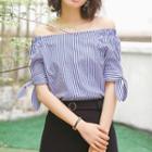 Off-shoulder Striped Elbow-sleeve Top