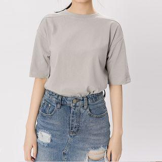 Plain Short-sleeve T-shirt With Lettering Strap