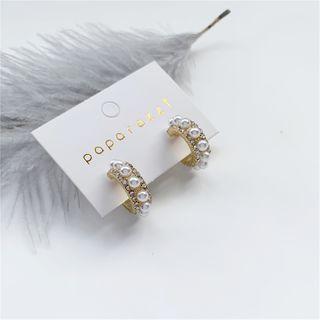 Faux Pearl Rhinestone Open Hoop Earring 1 Pair - Earring - One Size