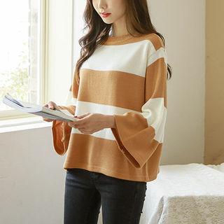 Wide-sleeve Striped Knit Top