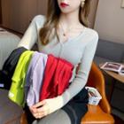 Buttoned V-neck Knit Top In 7 Colors