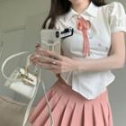 Puff-sleeve Asymmetrical Shirt / Pleated A-line Skirt
