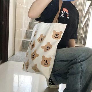 Bear Canvas Tote Bag White - One Size