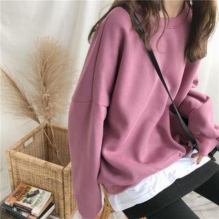 Plain Mock-two Fleece-lined Loose-fit Pullover
