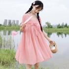 Short-sleeve Tie-front Chiffon Dress