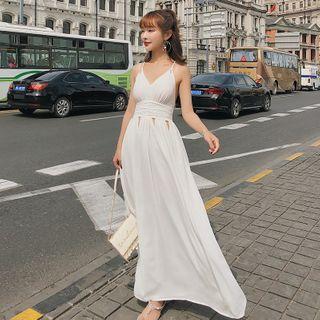 Spaghetti Strap Plain Cutout Maxi A-line Dress