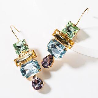 Rhinestone Drop Earring 1 Pair - Green & Yellow & Blue - One Size