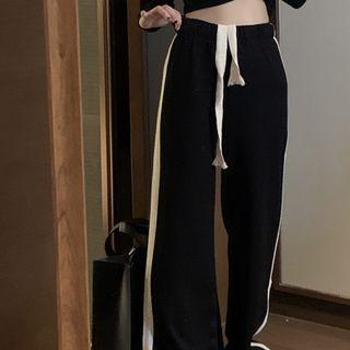 Contrast Trim Wide-leg Sweatpants Black - One Size