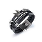 Fashion Personality Eagle Multilayer Leather Bangle Silver - One Size