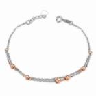 14k Italian Rose And White Gold Diamond-cut Beads Double Chain Bracelet (6.5), Women Jewelry In Gift Box